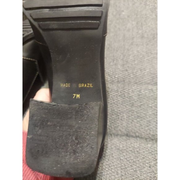 NICOLE Black Leather Block Heels SILVIUS Womens 7M Dress Shoes Brazil Slip On - Picture 8 of 8